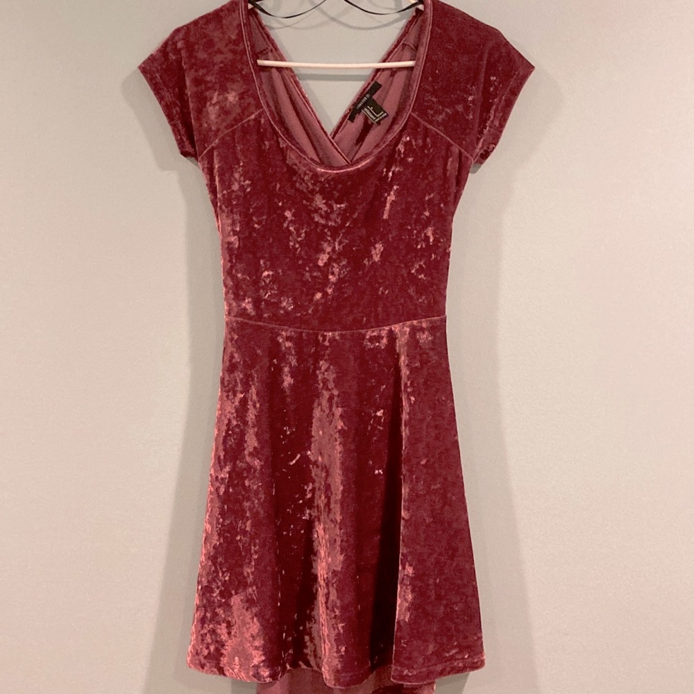 Forever 21 pink crushed velvet skater dress